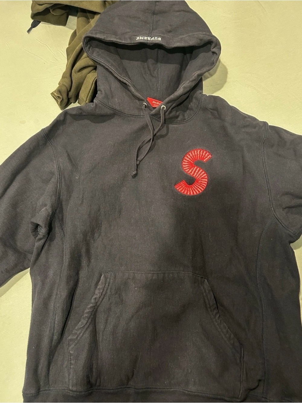 Mens M Supreme “S Logo” Hoodie Navy Blue 9.9/10 Condition FW20
